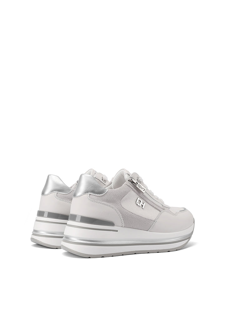 Sneakers con platform e zip in vera pelle colore bianco