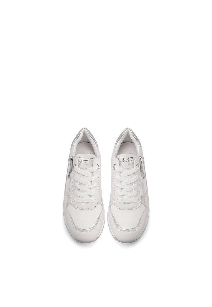 Sneakers con platform e zip in vera pelle colore bianco