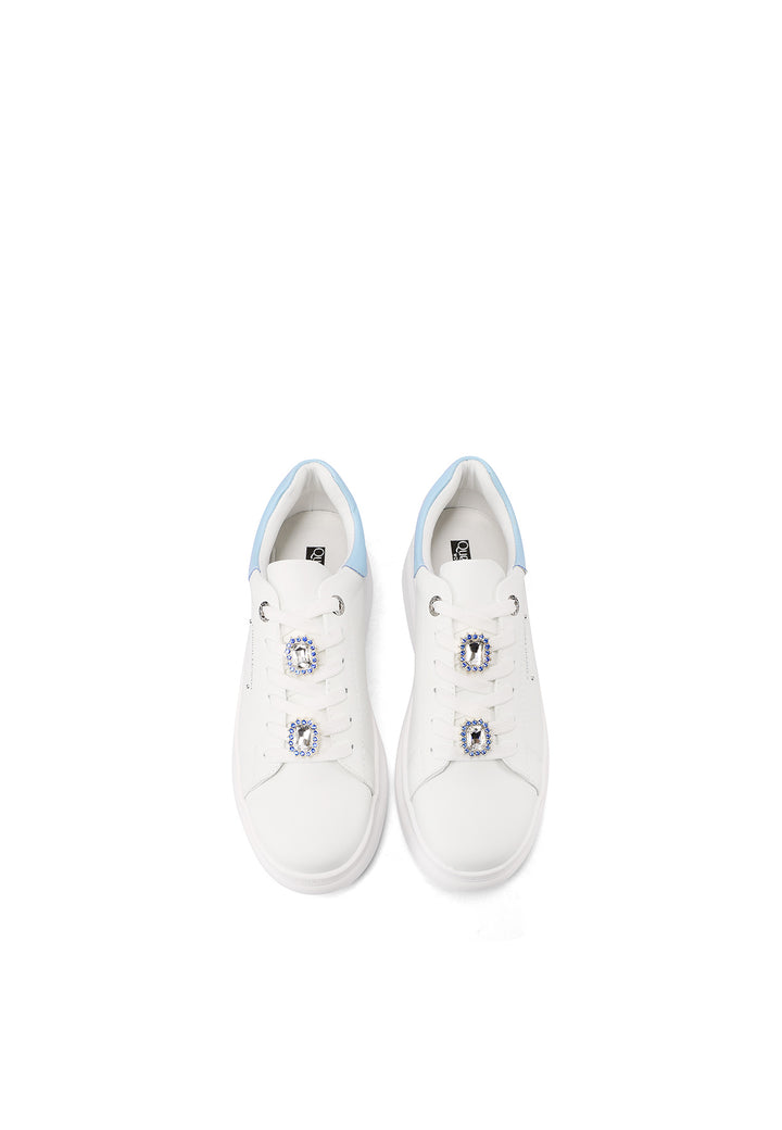 Sneakers stringate con platform e strass luminosi decorativi colore bianco blu