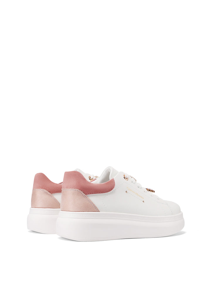 Sneakers stringate con platform e strass luminosi decorativi colore bianco rosa