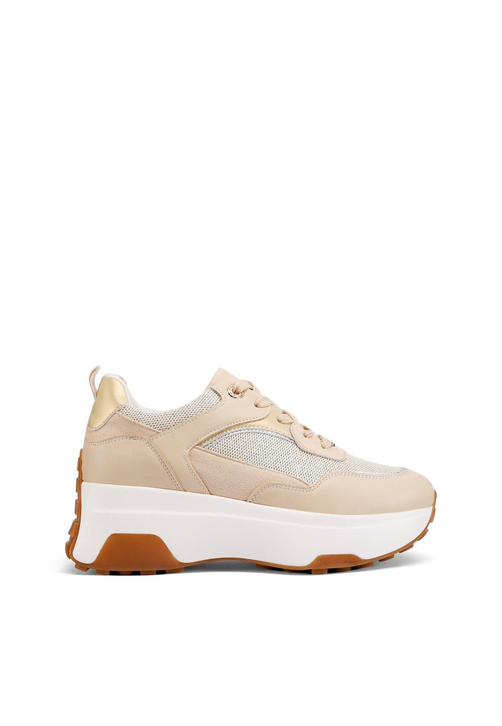 Sneakers stringate da donna con suola alta colore beige