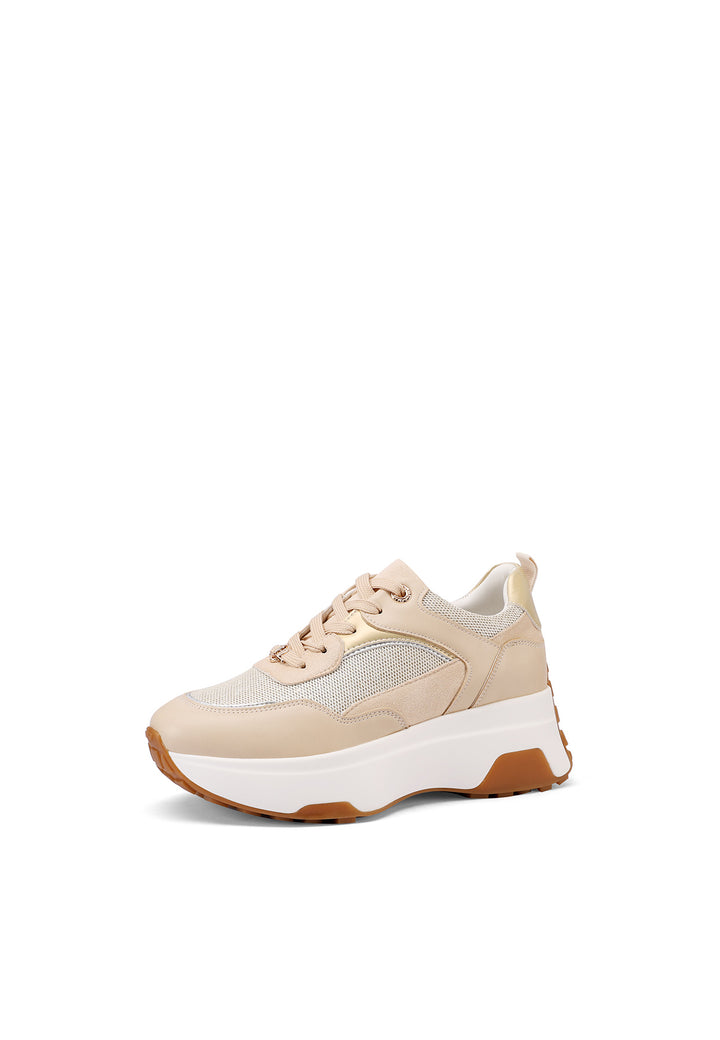 Sneakers stringate da donna con suola alta colore beige