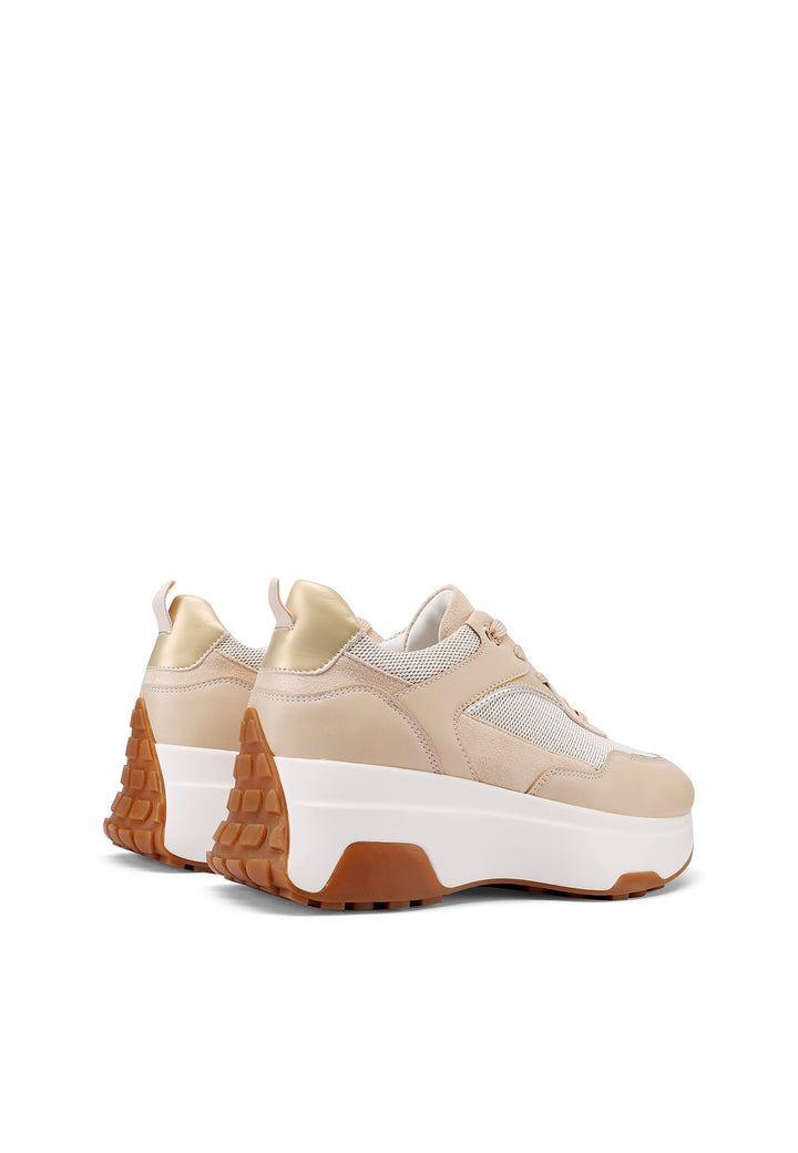 Sneakers stringate da donna con suola alta colore beige