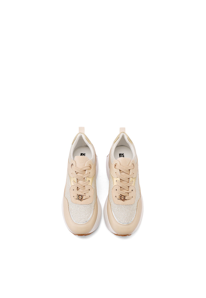 Sneakers stringate da donna con suola alta colore beige