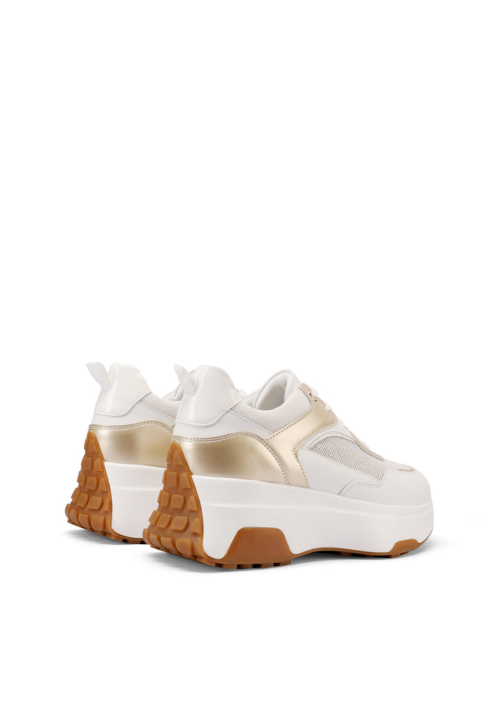 Sneakers stringate da donna con suola alta colore bianco oro