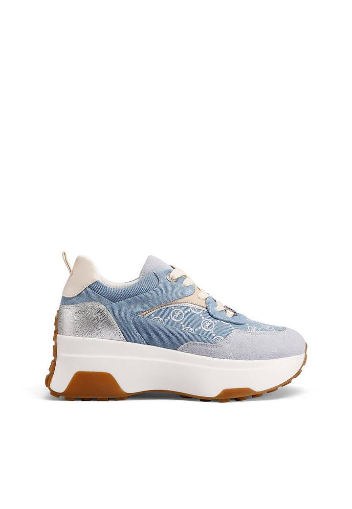 Sneakers stringate da donna con suola alta colore blu