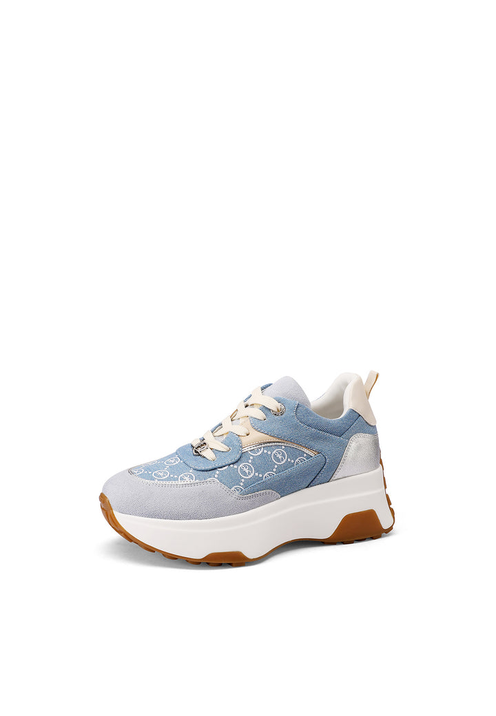 Sneakers stringate da donna con suola alta colore blu