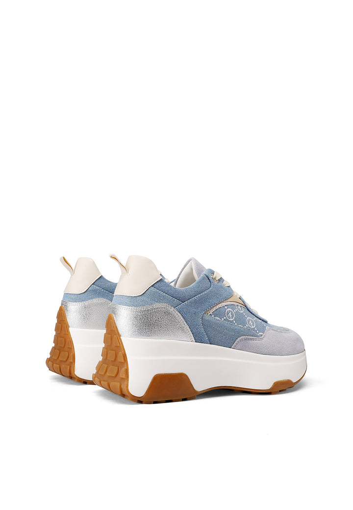 Sneakers stringate da donna con suola alta colore blu