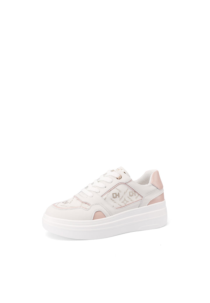 Sneakers stringate in vera pelle colore bianco rosa