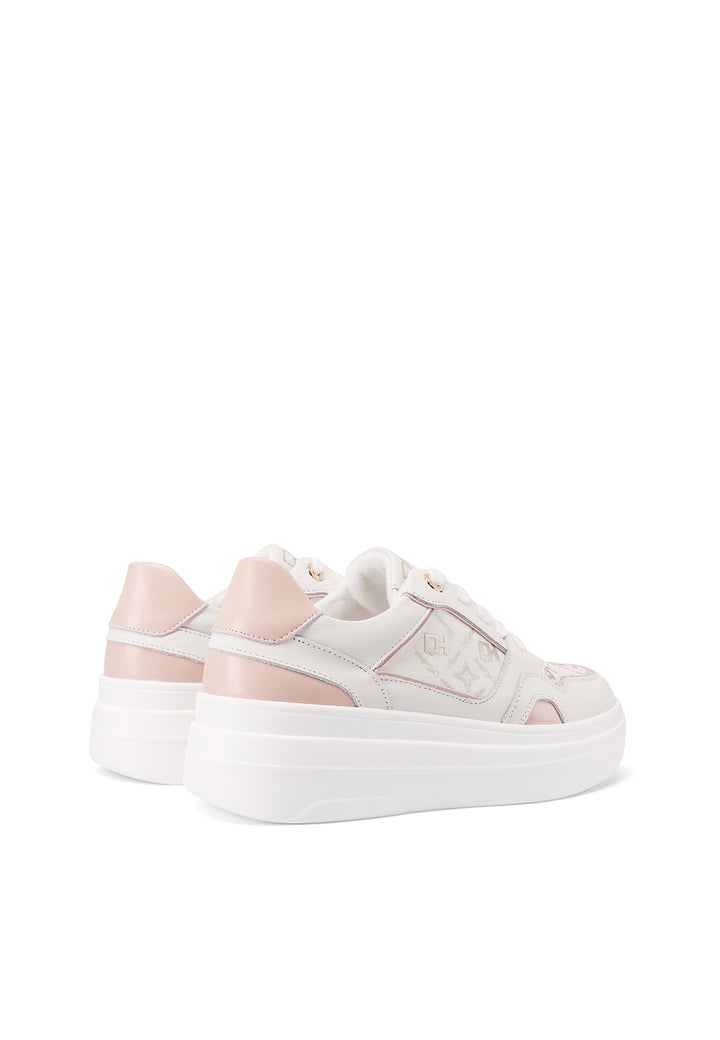 Sneakers stringate in vera pelle colore bianco rosa