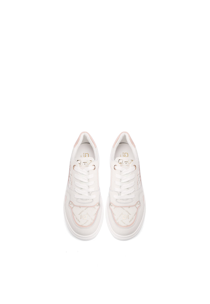 Sneakers stringate in vera pelle colore bianco rosa