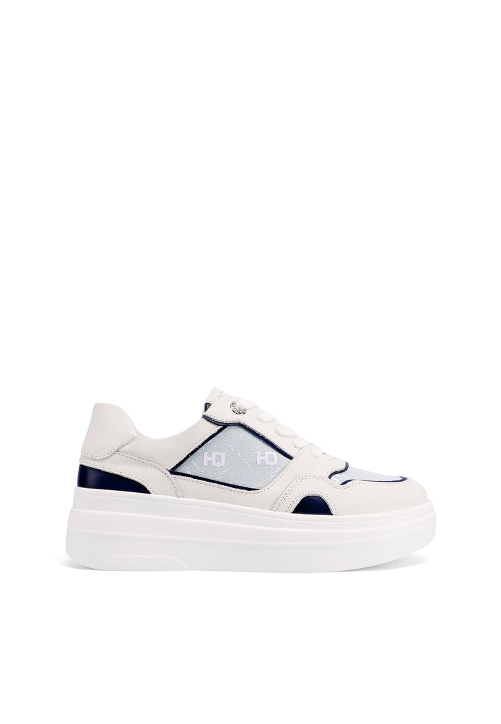 Sneakers stringate in vera pelle colore blu