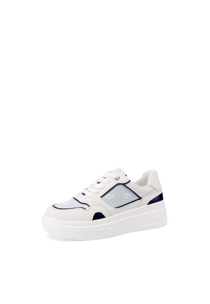 Sneakers stringate in vera pelle colore blu