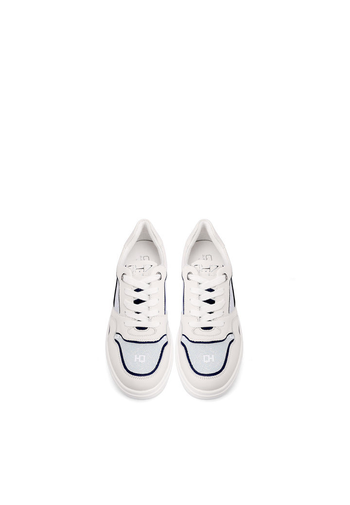 Sneakers stringate in vera pelle colore blu