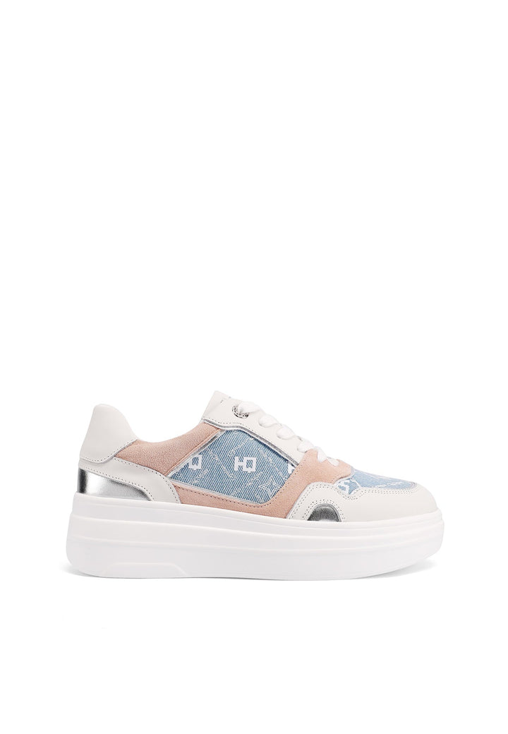 Sneakers stringate in vera pelle colore jeans