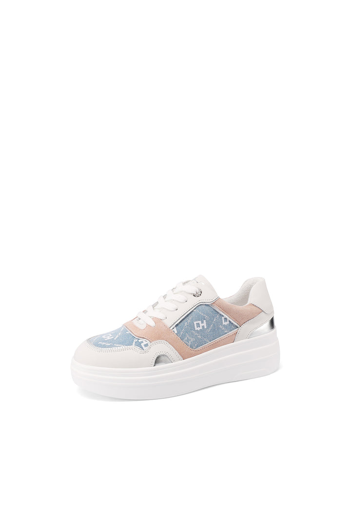 Sneakers stringate in vera pelle colore jeans