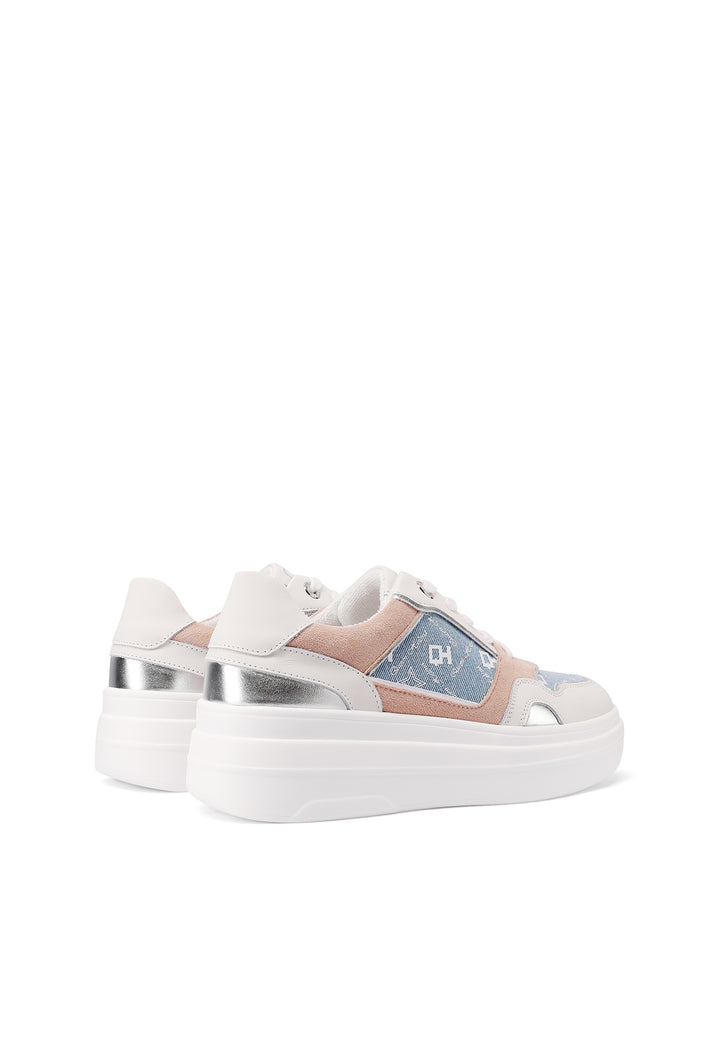 Sneakers stringate in vera pelle colore jeans