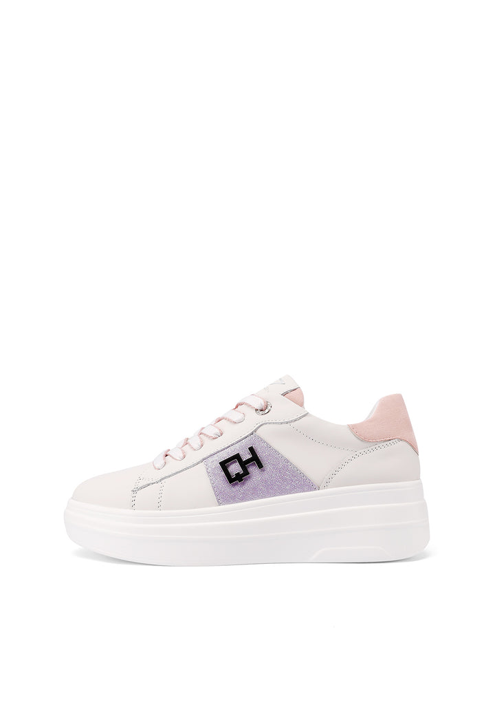 Sneakers stringate in vera pelle colore bianco rosa