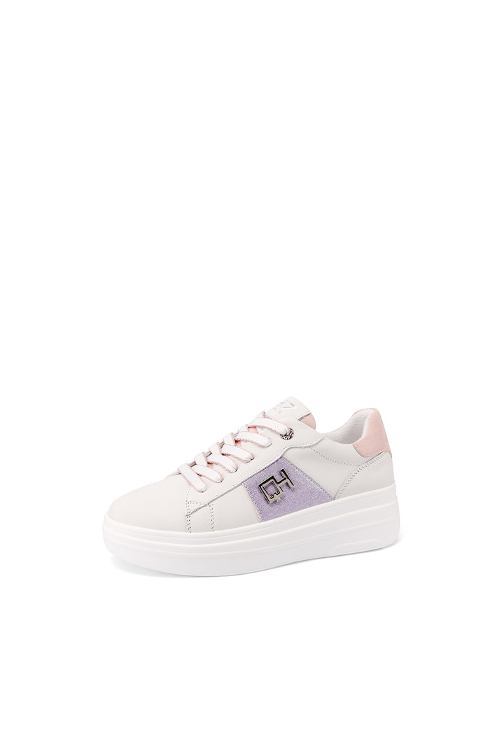 Sneakers stringate in vera pelle colore bianco rosa