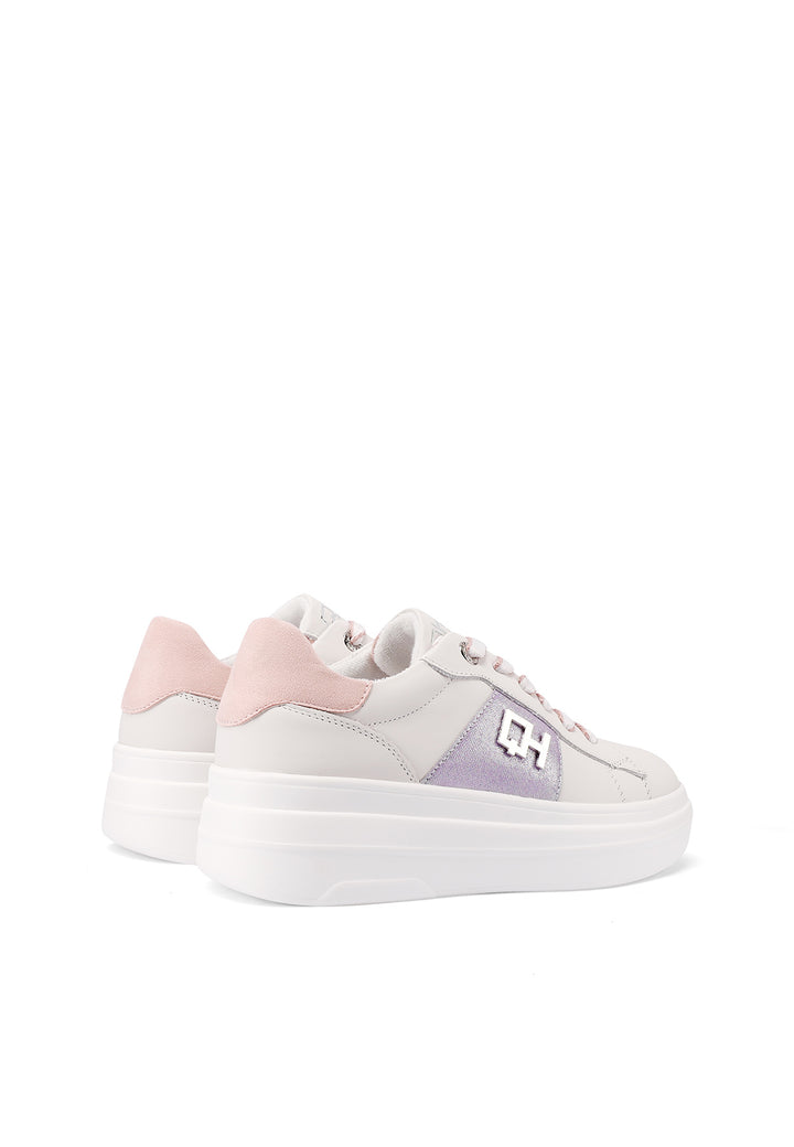 Sneakers stringate in vera pelle colore bianco rosa