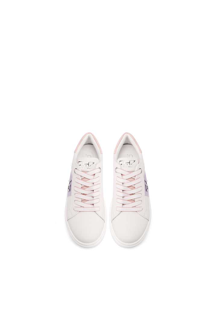 Sneakers stringate in vera pelle colore bianco rosa