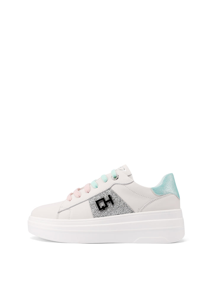 Sneakers stringate in vera pelle colore bianco verde