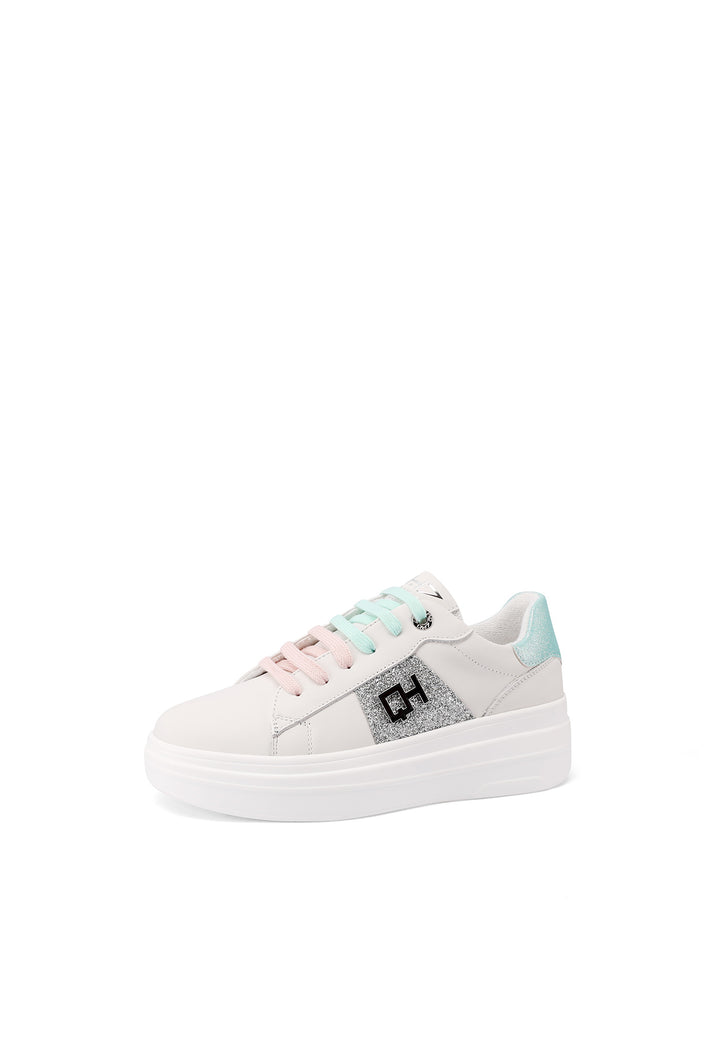 Sneakers stringate in vera pelle colore bianco verde