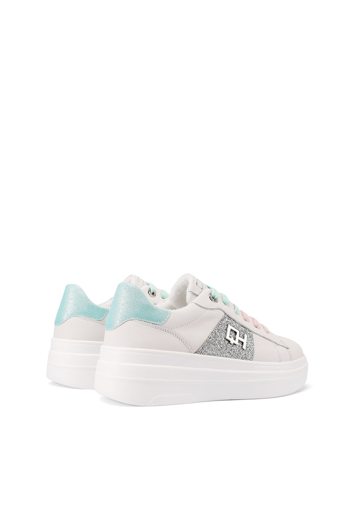 Sneakers stringate in vera pelle colore bianco verde