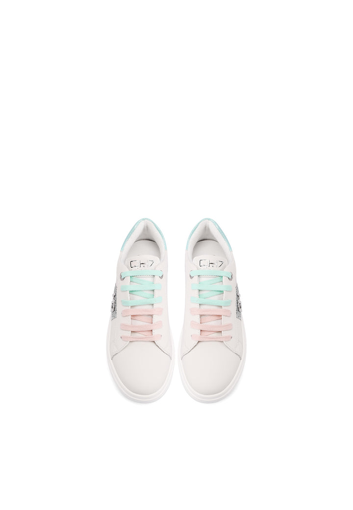 Sneakers stringate in vera pelle colore bianco verde