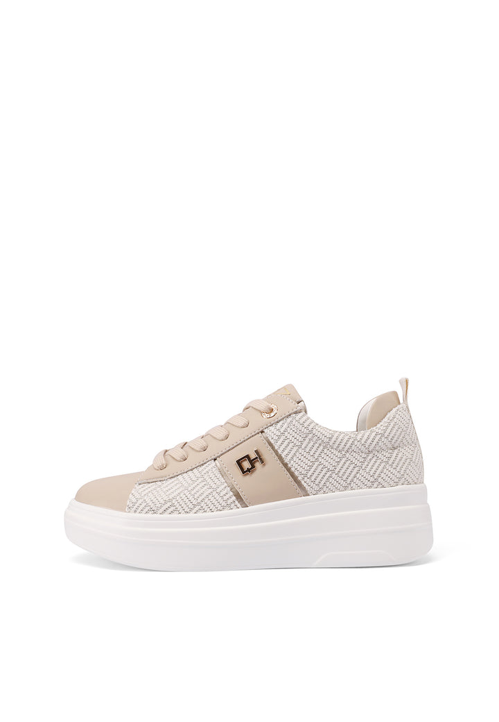 Sneakers con platform in vera pelle colore beige