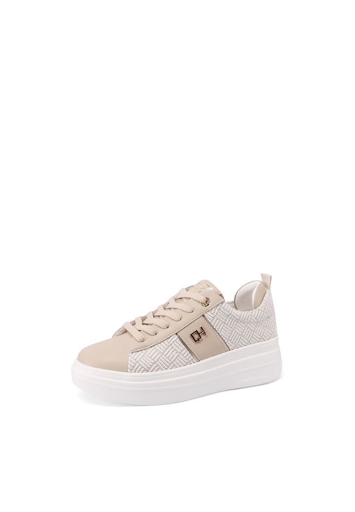 Sneakers con platform in vera pelle colore beige