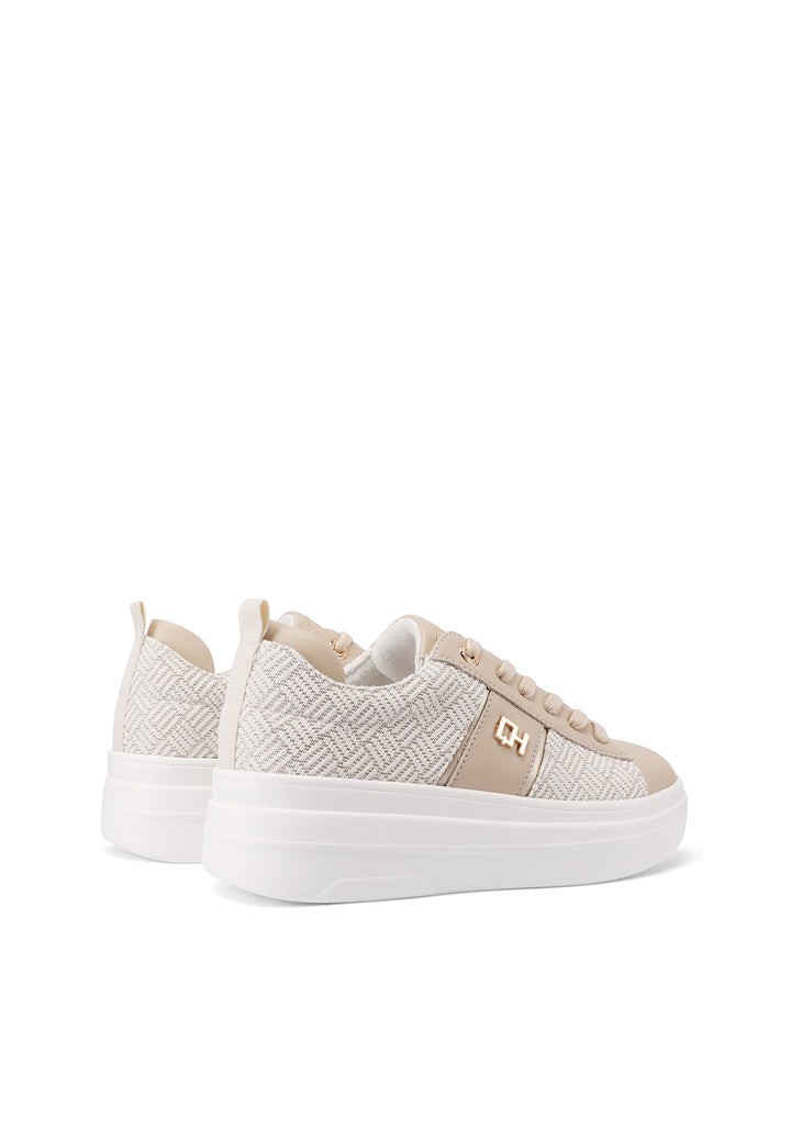 Sneakers con platform in vera pelle colore beige