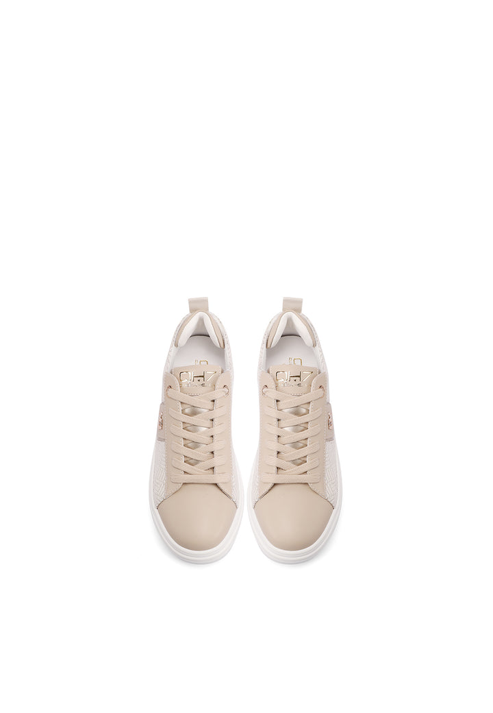 Sneakers con platform in vera pelle colore beige