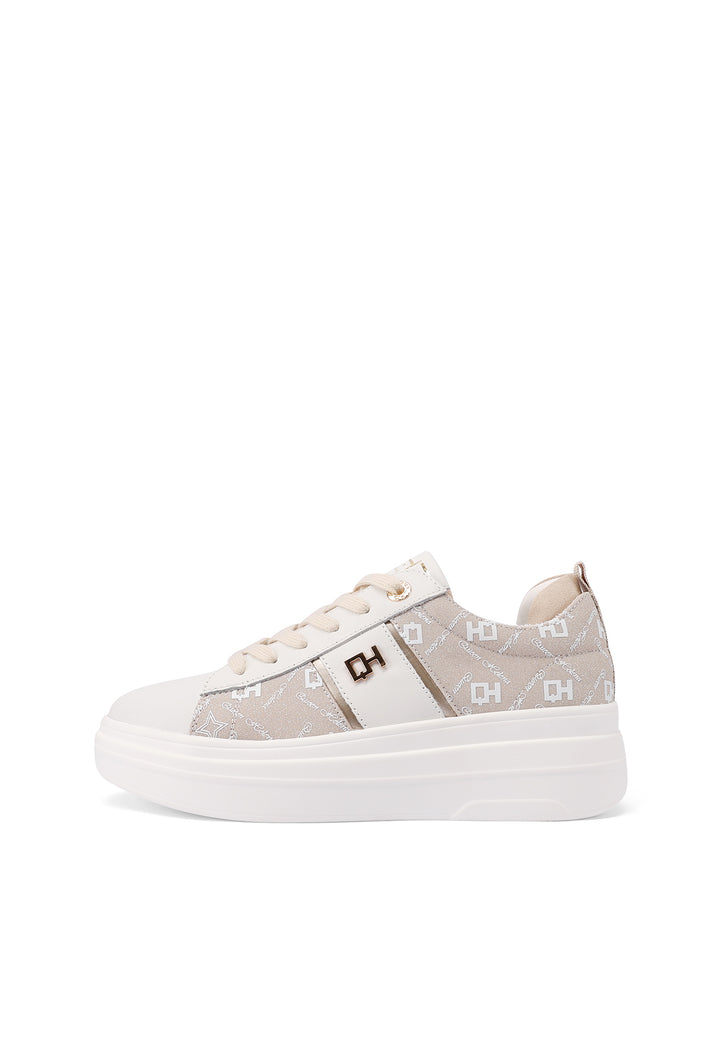 Sneakers con platform in vera pelle colore bianco oro