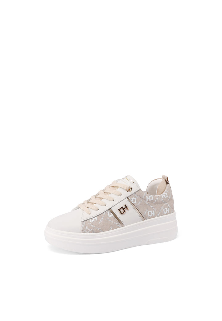 Sneakers con platform in vera pelle colore bianco oro