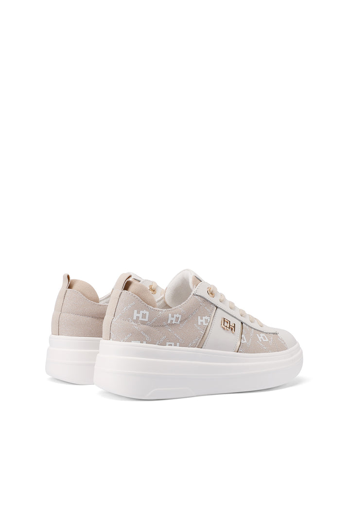 Sneakers con platform in vera pelle colore bianco oro