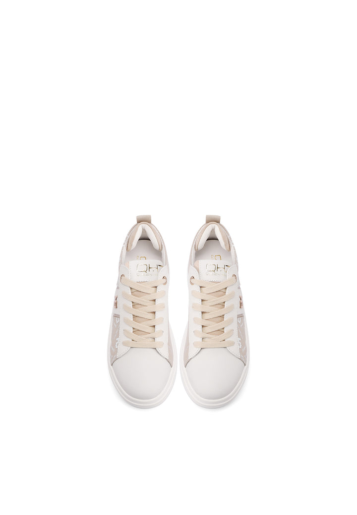 Sneakers con platform in vera pelle colore bianco oro