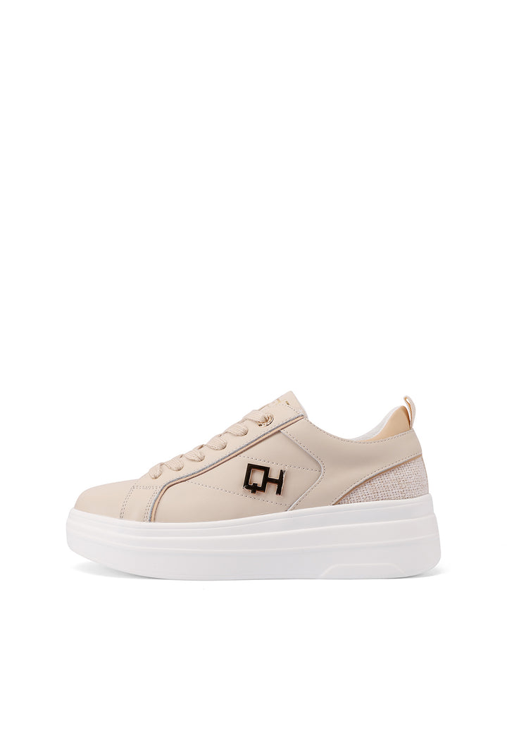 Sneakers stringate in vera pelle colore beige