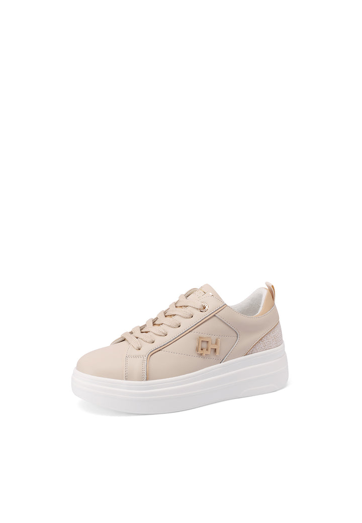 Sneakers stringate in vera pelle colore beige