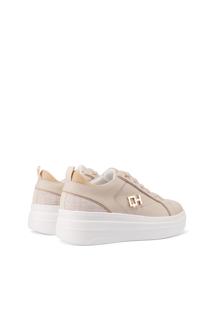 Sneakers stringate in vera pelle colore beige