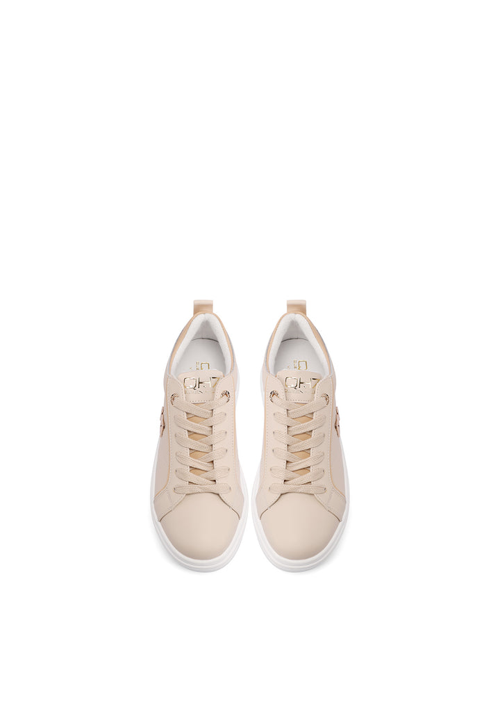 Sneakers stringate in vera pelle colore beige