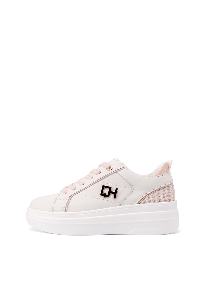 Sneakers stringate in vera pelle colore bianco rosa