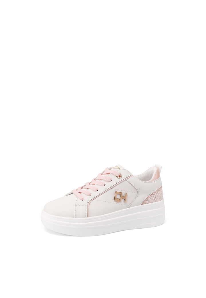 Sneakers stringate in vera pelle colore bianco rosa