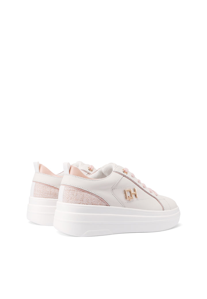 Sneakers stringate in vera pelle colore bianco rosa