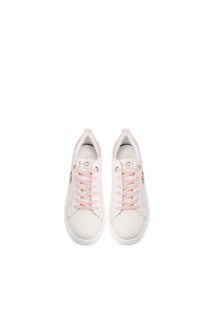 Sneakers stringate in vera pelle colore bianco rosa