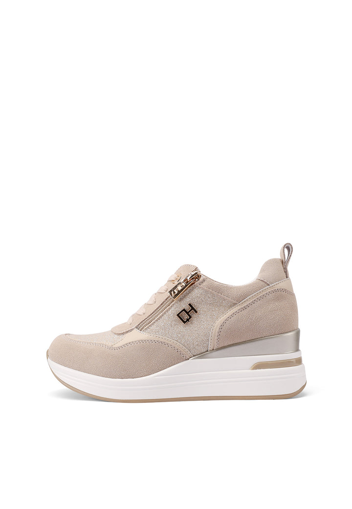 Sneakers stringate in vera pelle colore beige