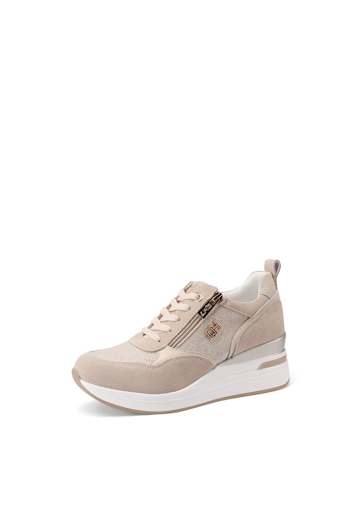 Sneakers stringate in vera pelle colore beige