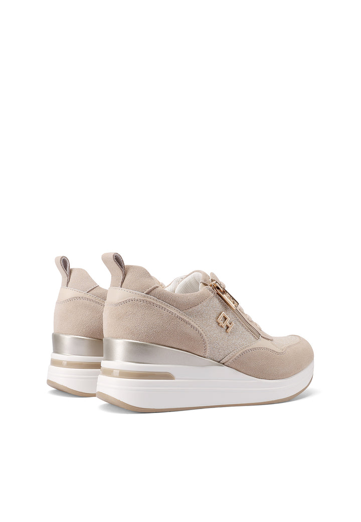 Sneakers stringate in vera pelle colore beige