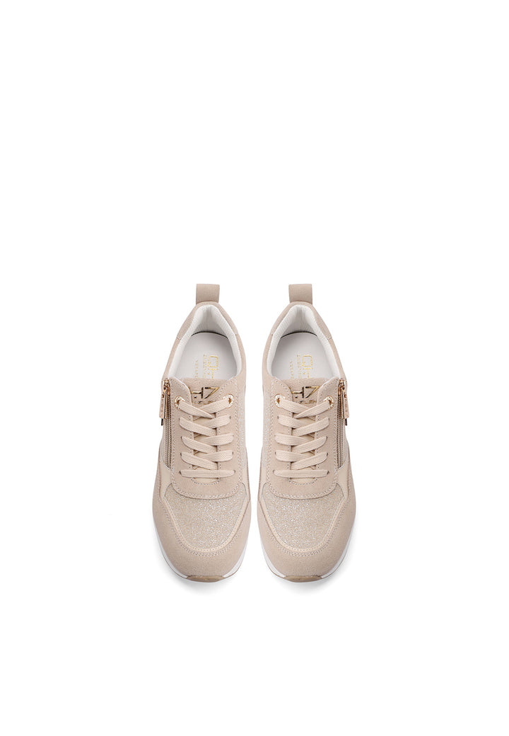 Sneakers stringate in vera pelle colore beige