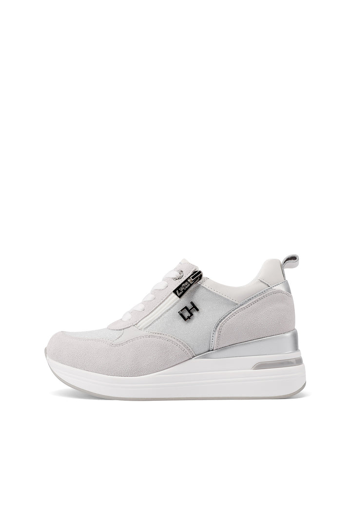 Sneakers stringate in vera pelle colore grigio